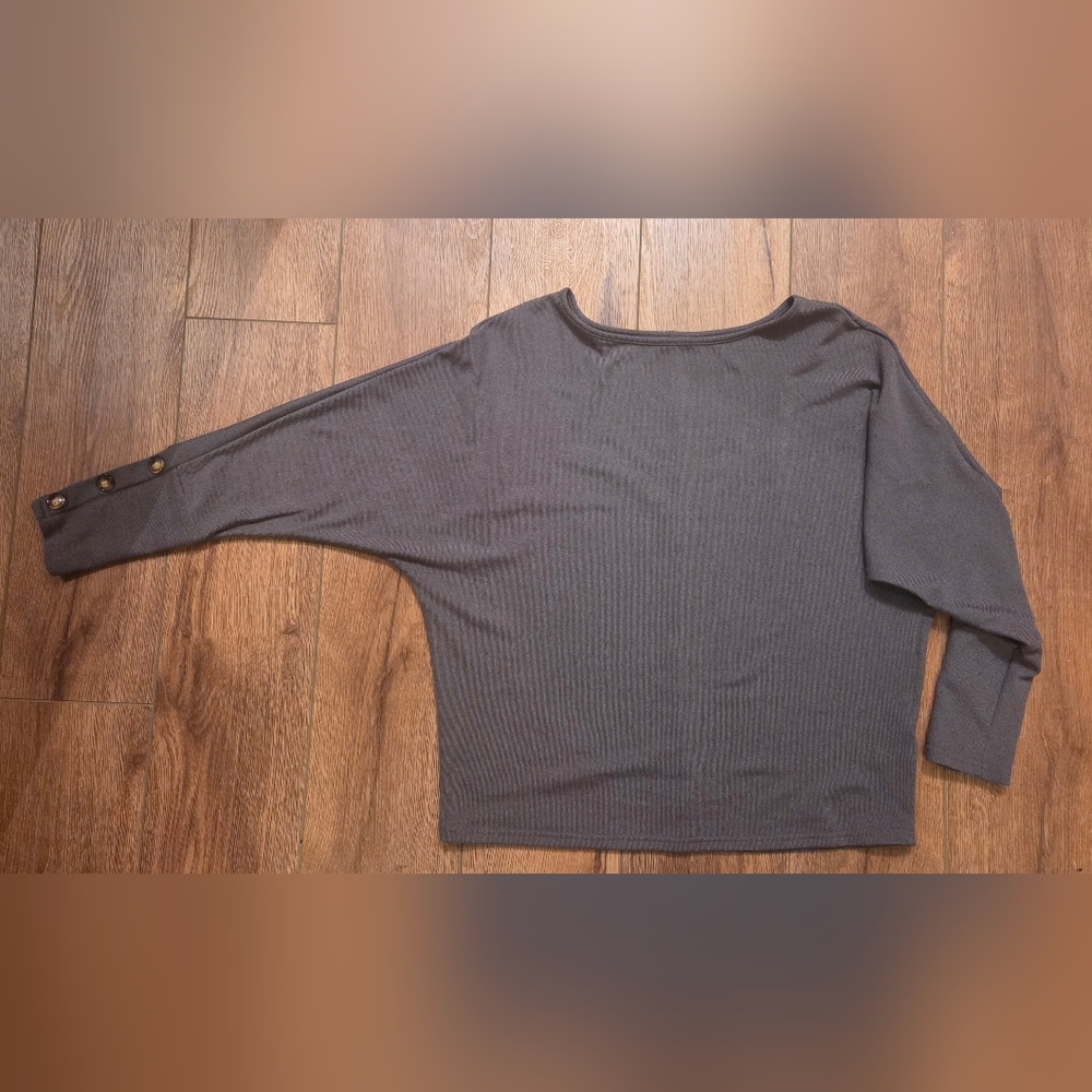 SHEIN Charcoal Grey Sweater With Button Sleeve Detail